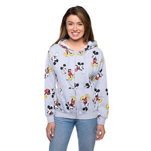 Women's Disney Mickey Mouse Hoodie All-Over Sweatshirt Zippered Heather Gray
